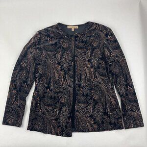 Notations Blouse Womens Medium Black Paisley One Button Tank Top Long Sleeve